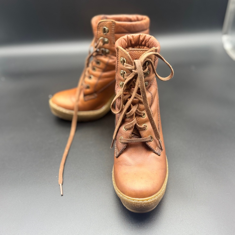 Panama Jack Heeled Boots Womens Size 38 Tan Brown Leather Made in Spain Platform